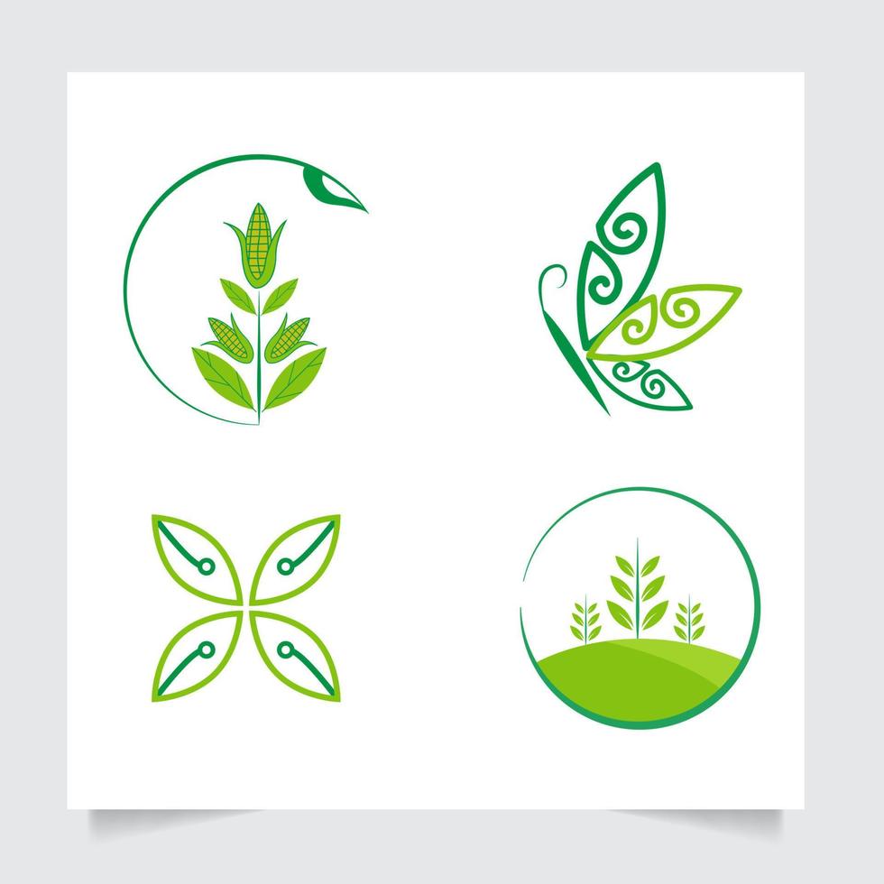 set collecrion flat emblem logo design for Agriculture with the concept of green leaves vector. Green nature logo used for agricultural systems, farmers, and plantation products. logo template. vector