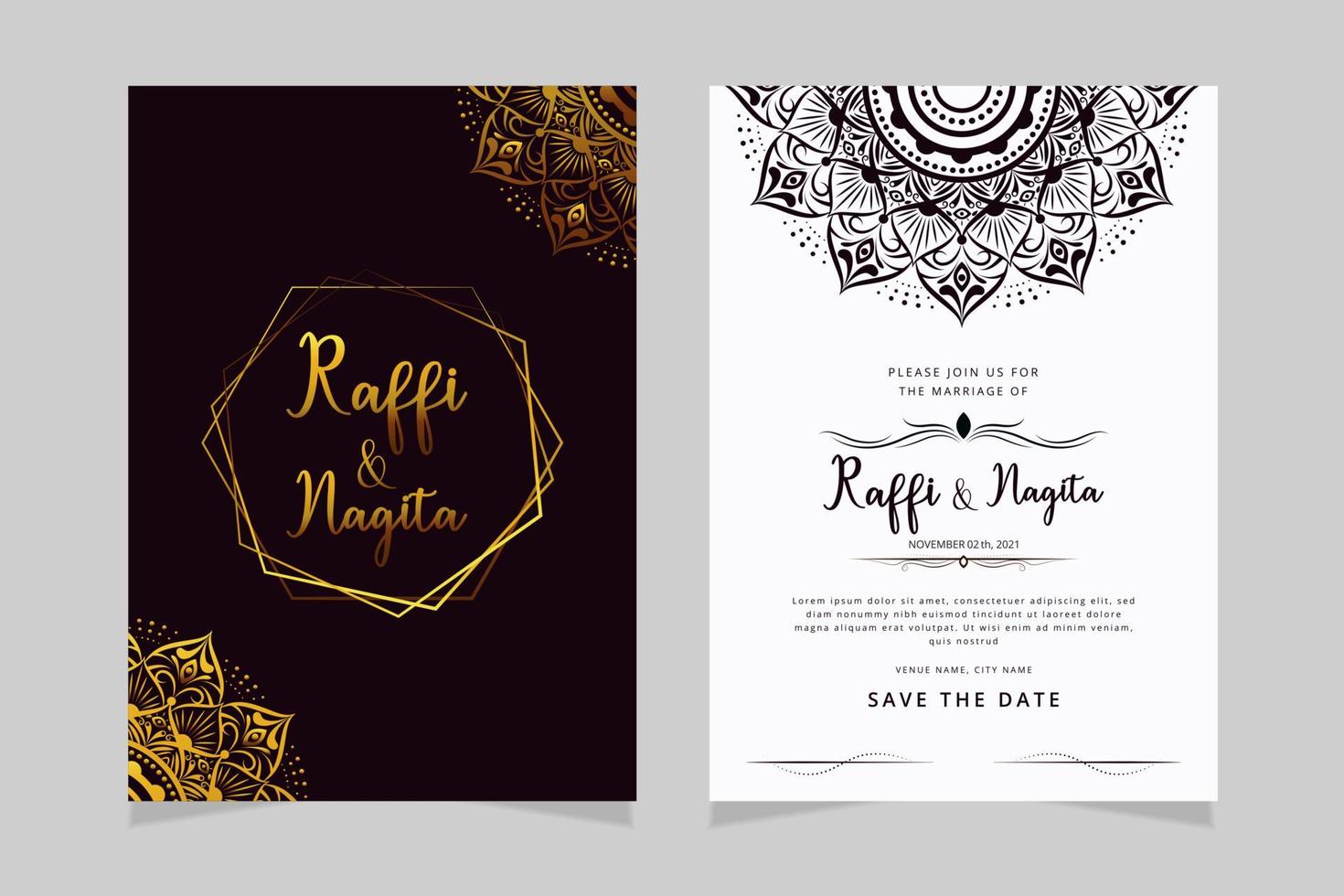 hermosa mano dibujar Boda invitación tarjeta modelo vector