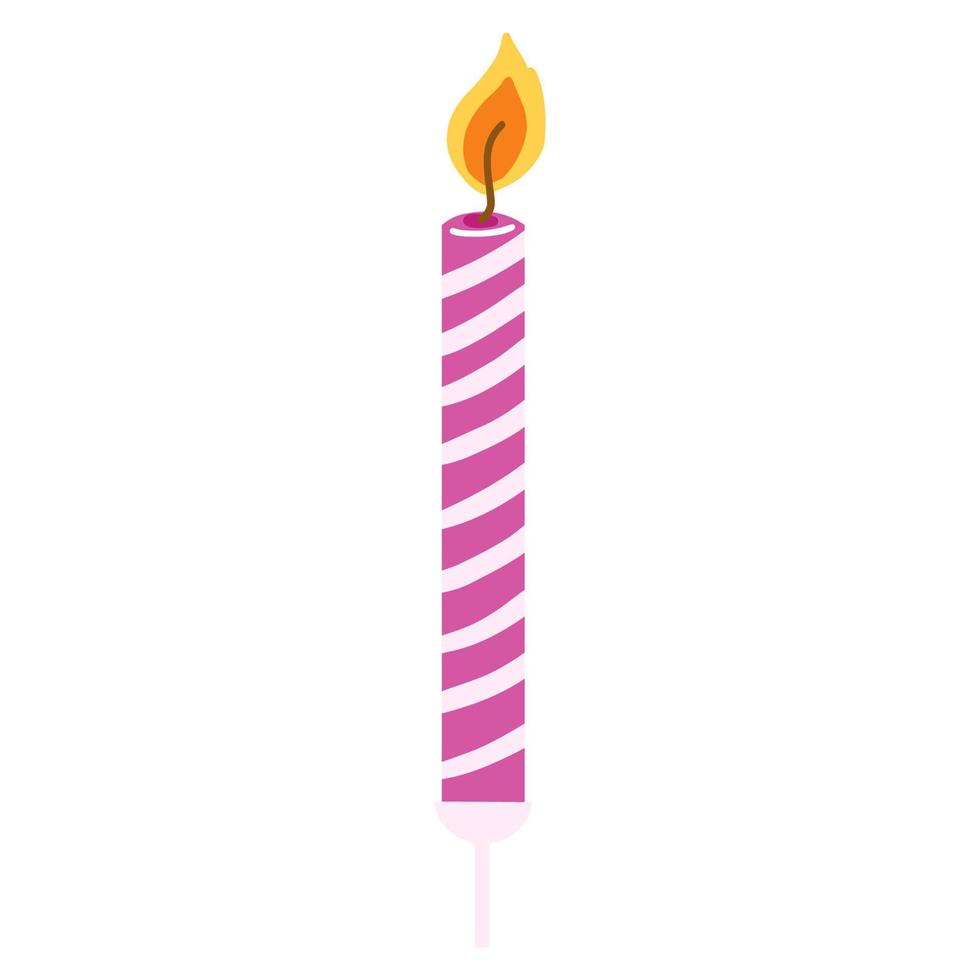 Hand drawn birthday cake candle with burning flame. Vector design element in cartoon flat style