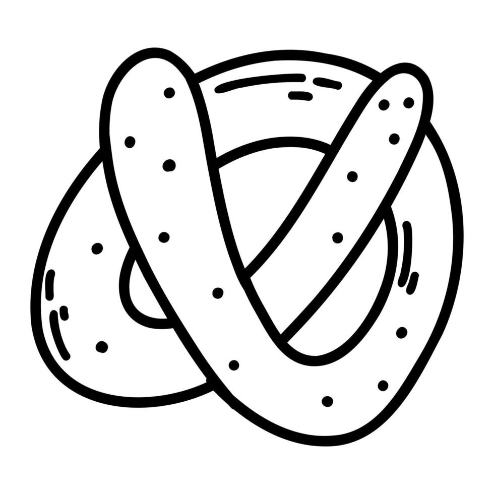 Hand drawn doodle pretzel. Vector illustration of sweet pastry, bun, bagel