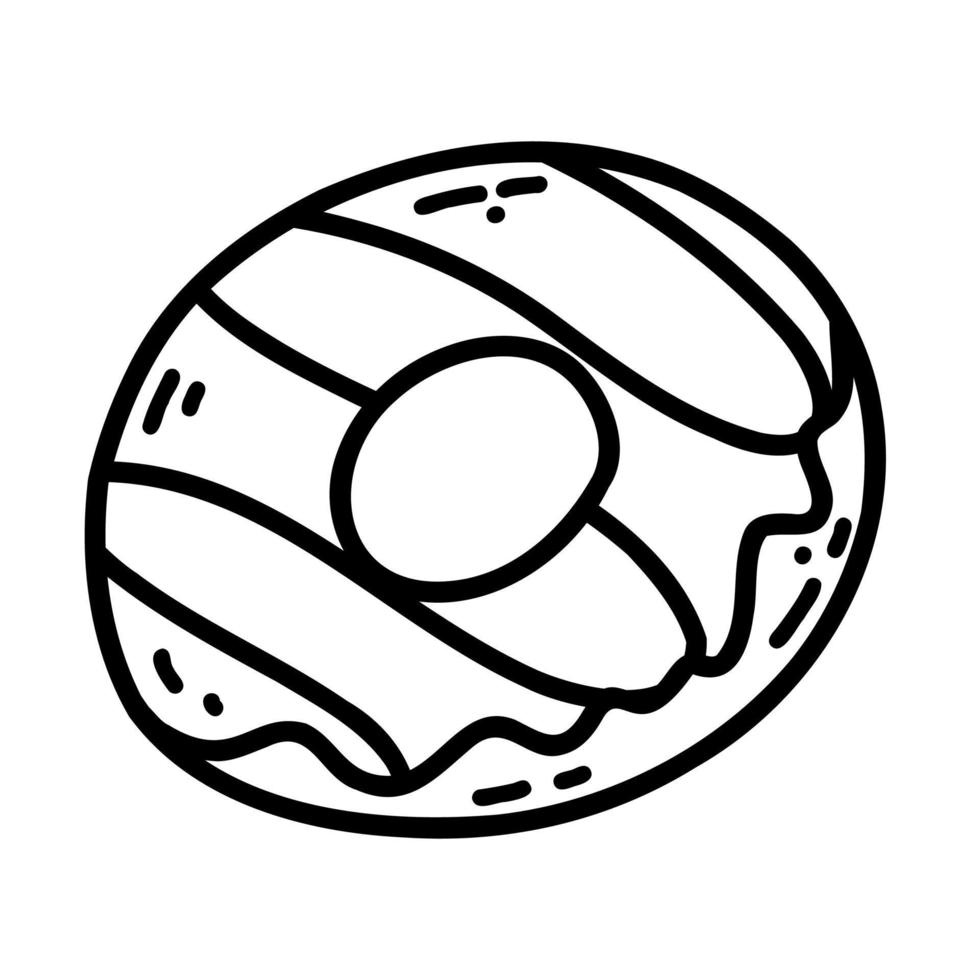 Hand drawn doodle tasty donut. Outline vector illustration of glazed donut, sweet pastry, bun, bagel