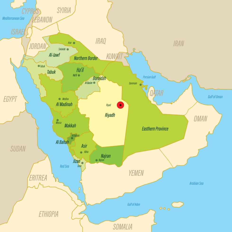 Map of Saudi Arabia and Surrounding Borders vector