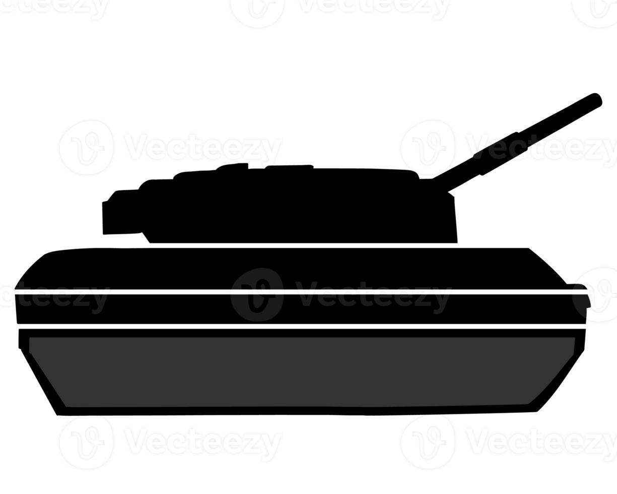 Main battle tank black silhouette. German military vehicle Leopard 2. PNG Illustration.