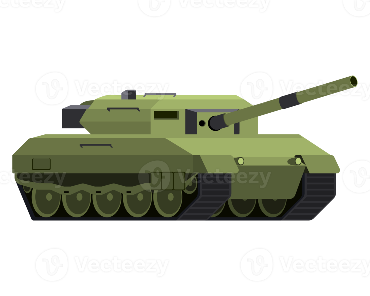 Main battle tank in flat style. German military vehicle Leopard 2. Colorful PNG illustration.