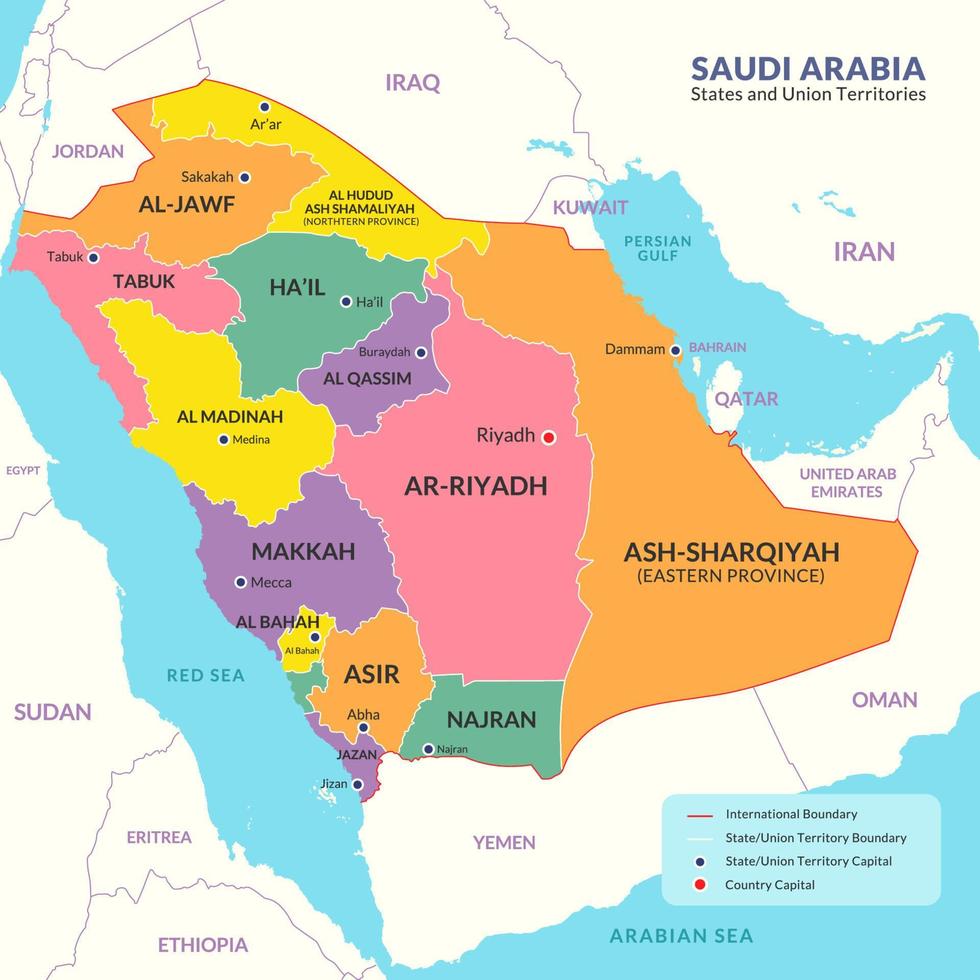 Saudi Arabia Geographic Region Country Map for Education Purpose vector