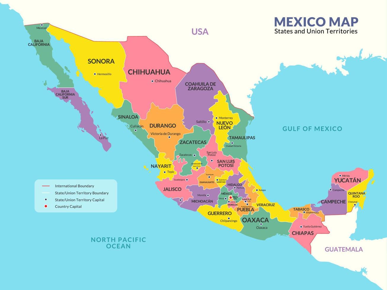 mexico geográfico región país mapa para educación propósito vector