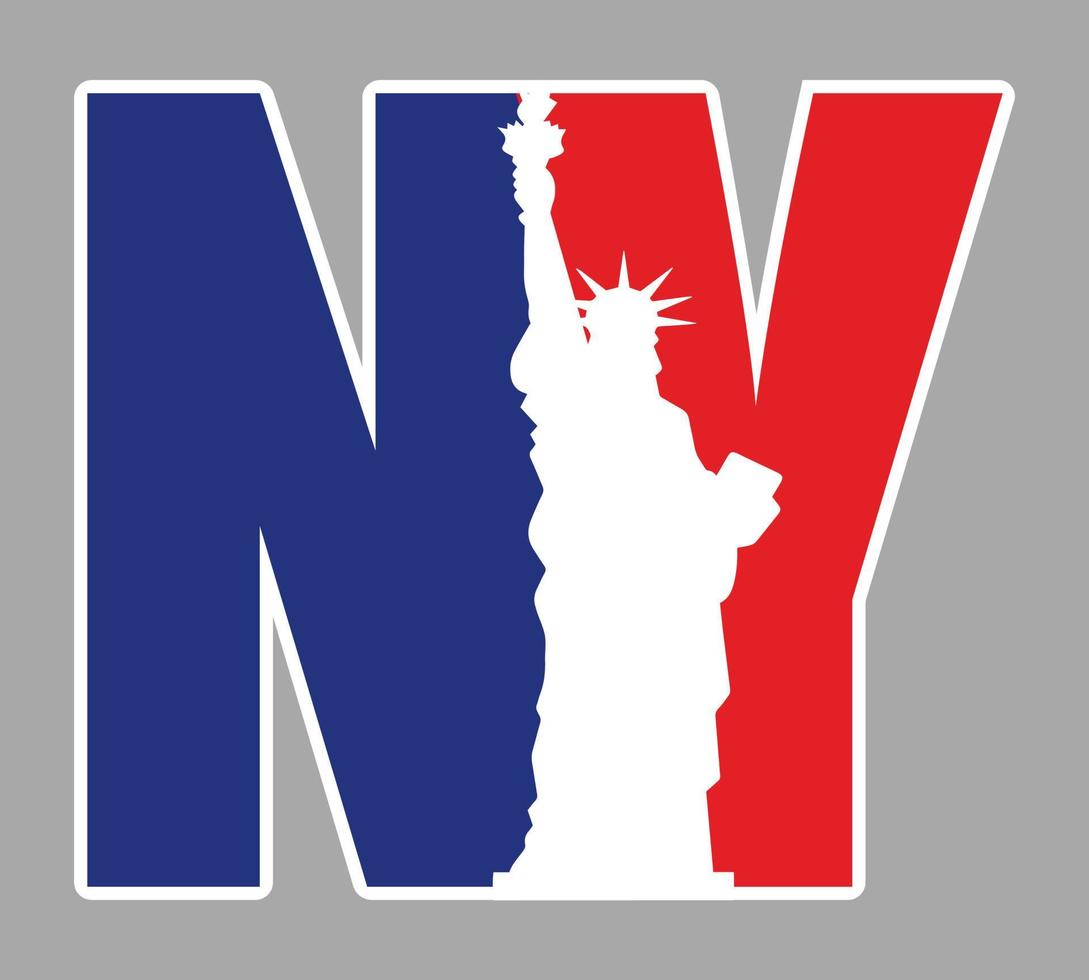 NY, New York Logo Type Icon with Statue of Liberty Vector Illustration and American Flag Background.