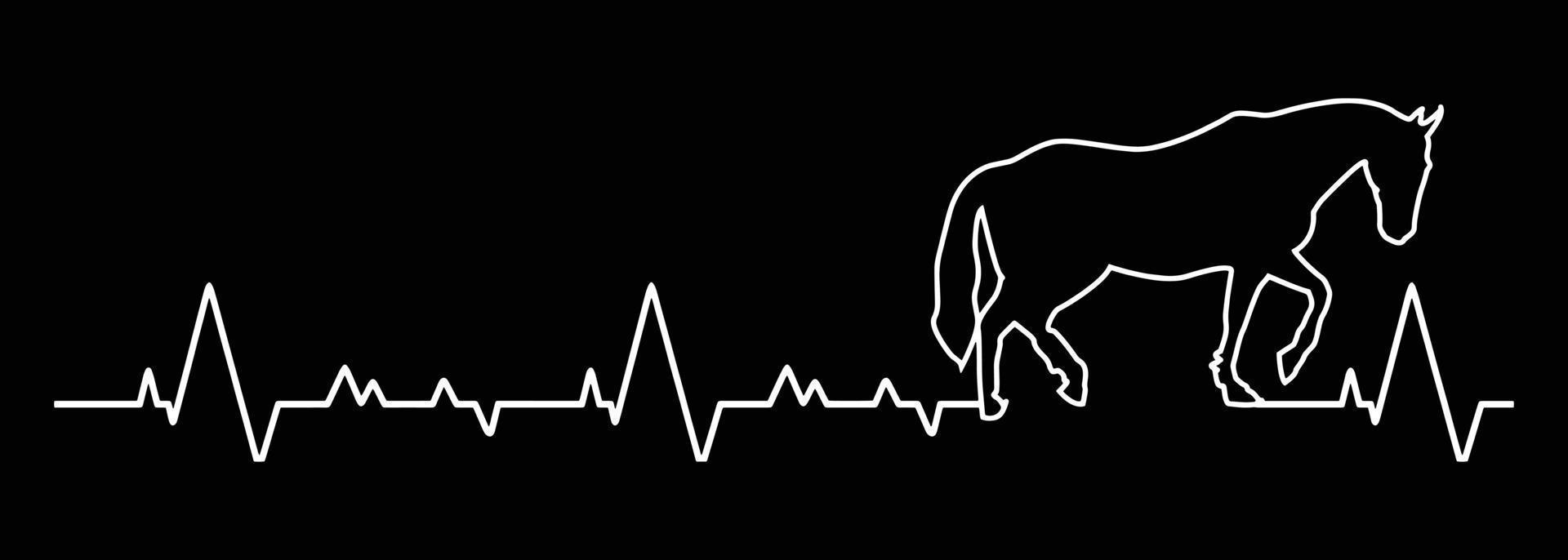 Heartbeat pulse line with horse black. vector