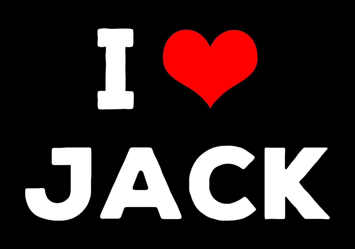 I love Jack. Jack name text word with love heart. vector
