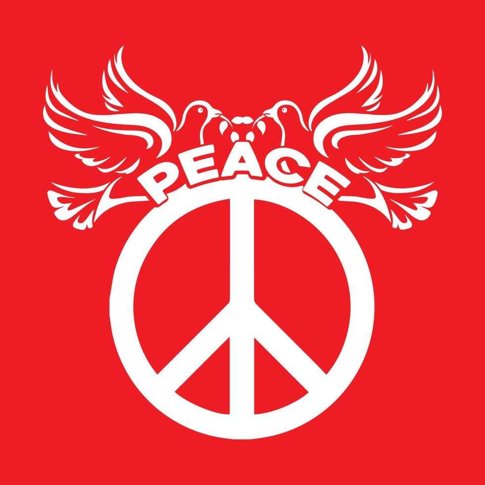 Peace text with two dove and peace sign design. vector