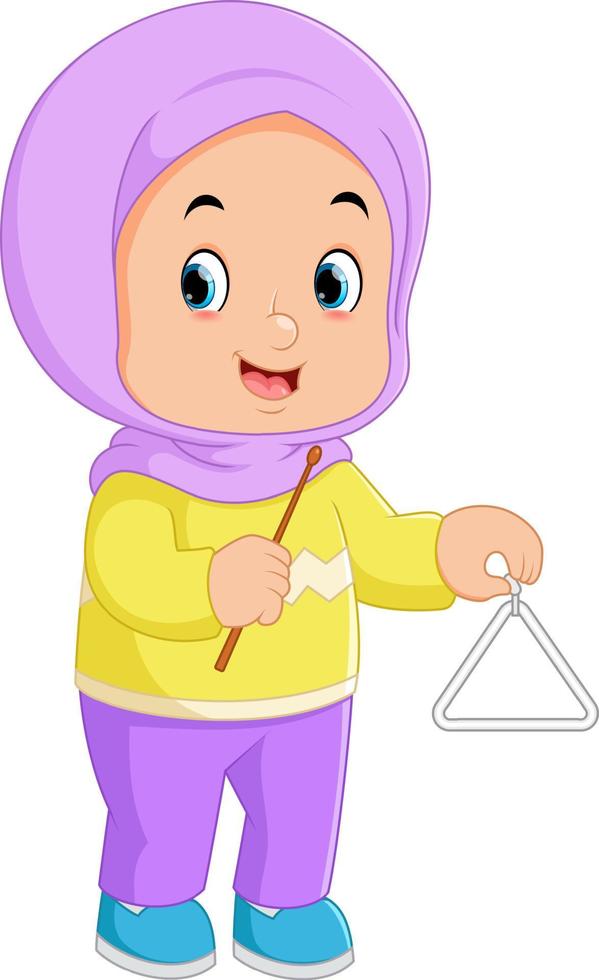 a Muslim girl playing with a triangle bell vector
