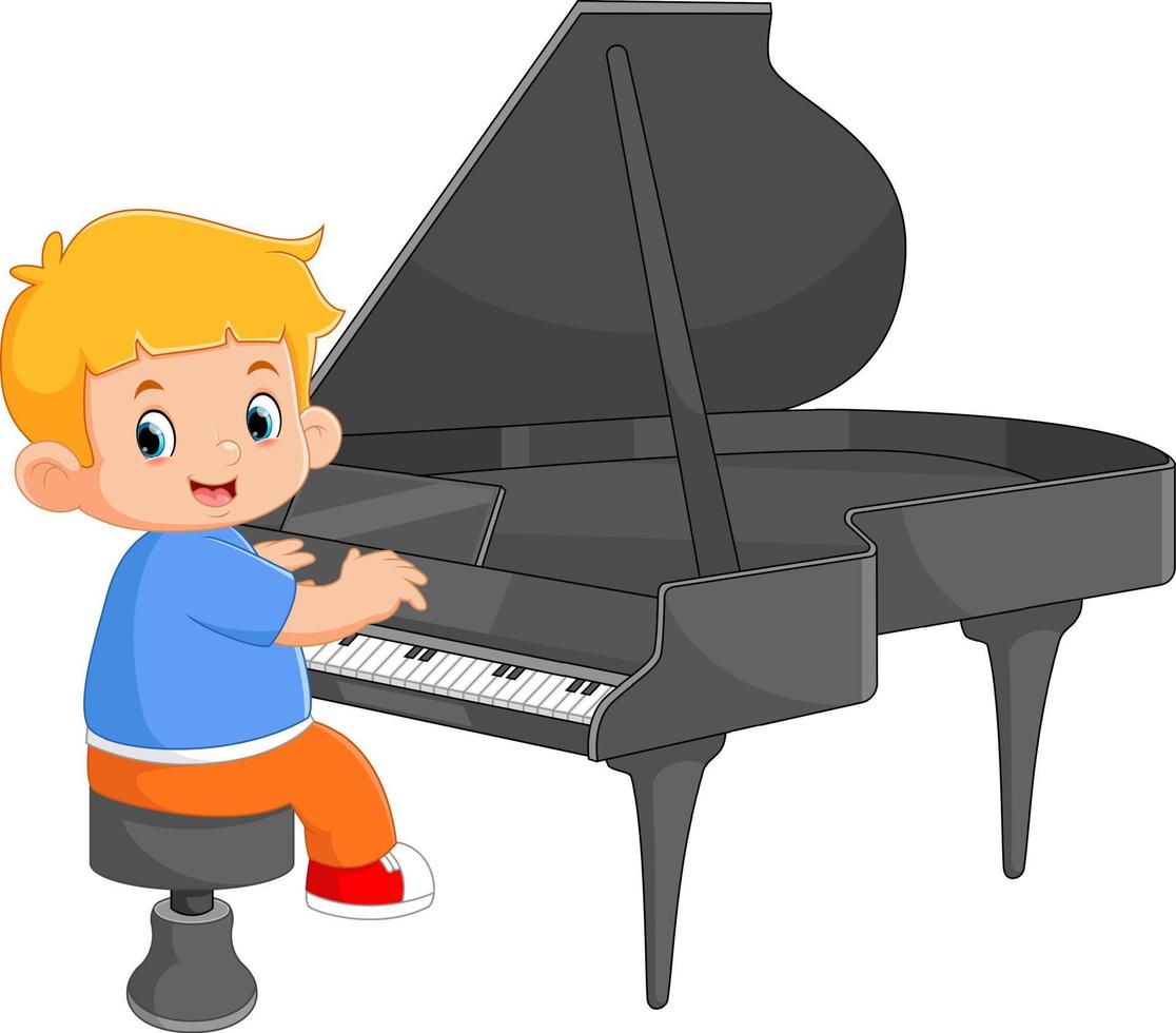 a cute boy is learning to play the piano vector