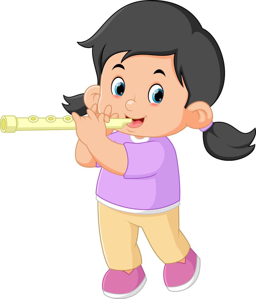 a cute girl is learning the flute instrument vector