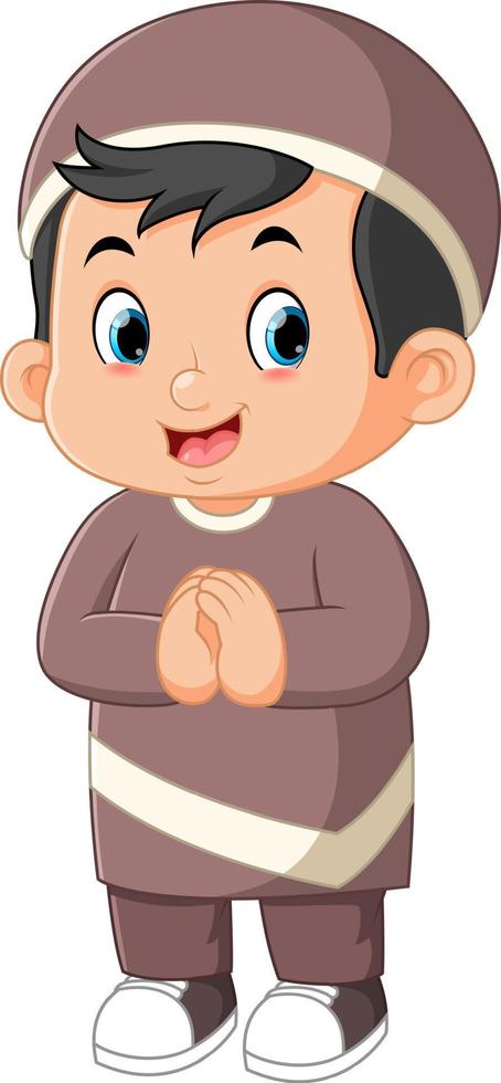 a cute Muslim boy is posing to say hello vector