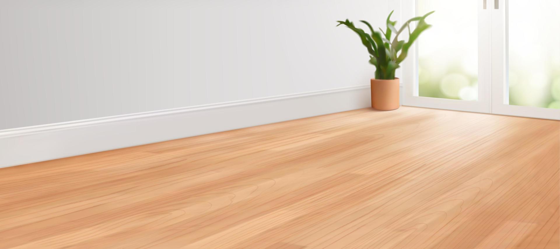 3d blurry living room background for ad layouts. White empty room interior with wooden floor. vector