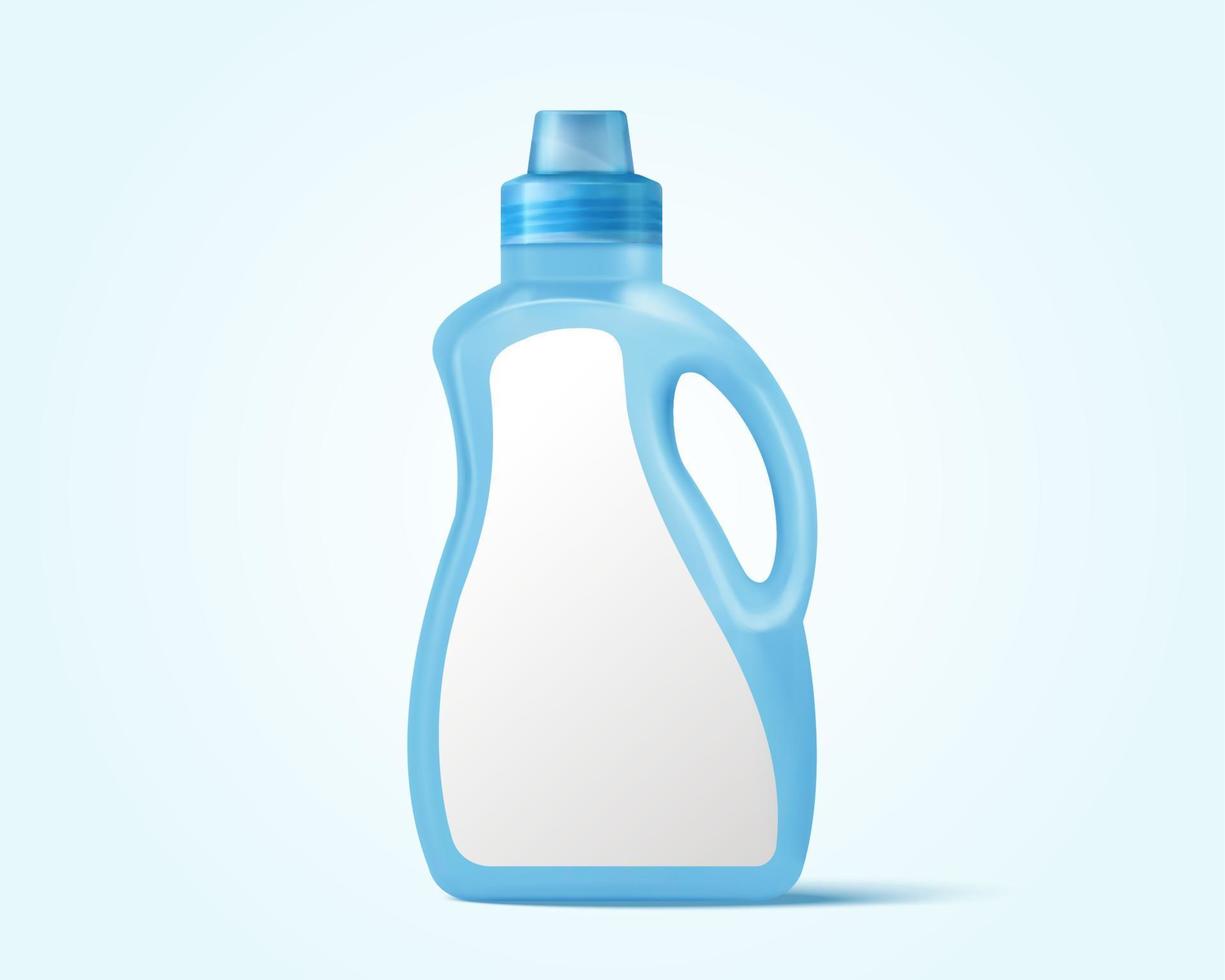 3d illustration of a blue plastic bottle with blank label, handle and screw cap. Cleaner or liquid detergent package template. vector