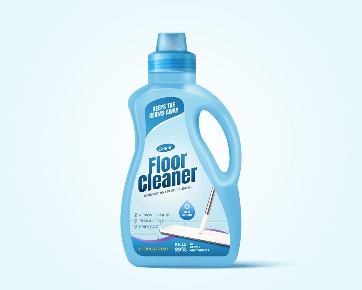 realista botella paquete burlarse de arriba para piso limpiador marca, aislado ilustración en azul fondo, adecuado para publicidad póster. vector