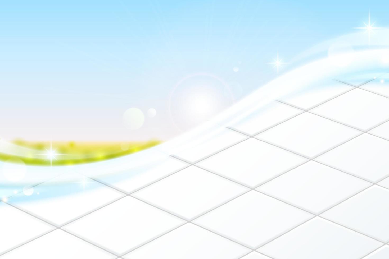 White ceramic tile floor against bright blue sky in 3d illustration. vector