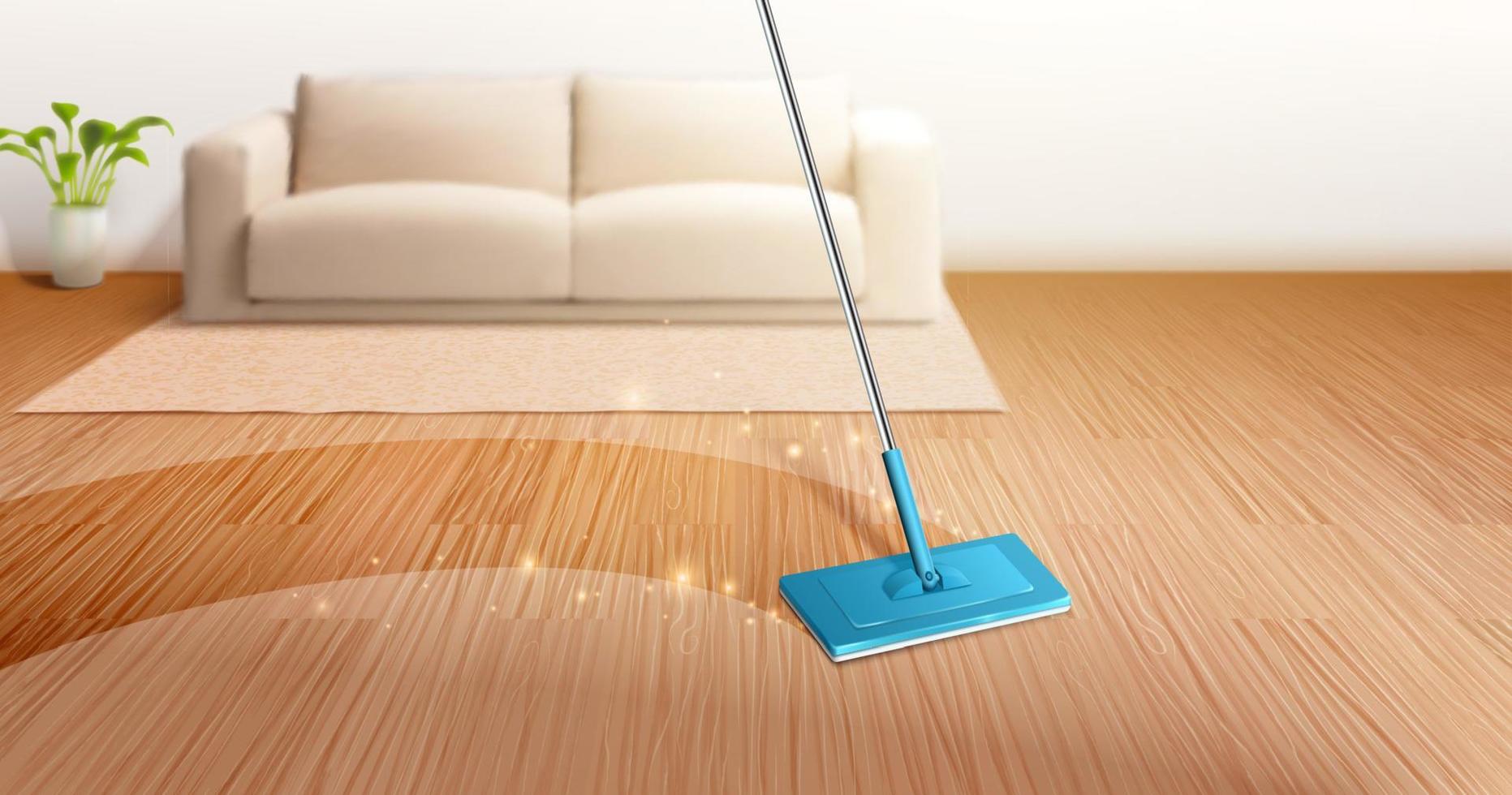 Blurry home interior background. 3D illustration of mop cleaning dirty