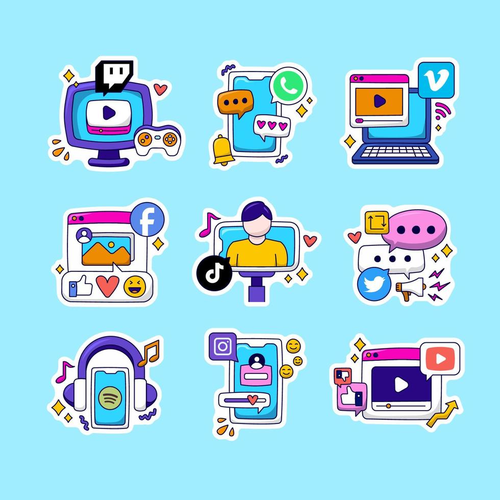 Online Social Media and Technology Stickers Set vector