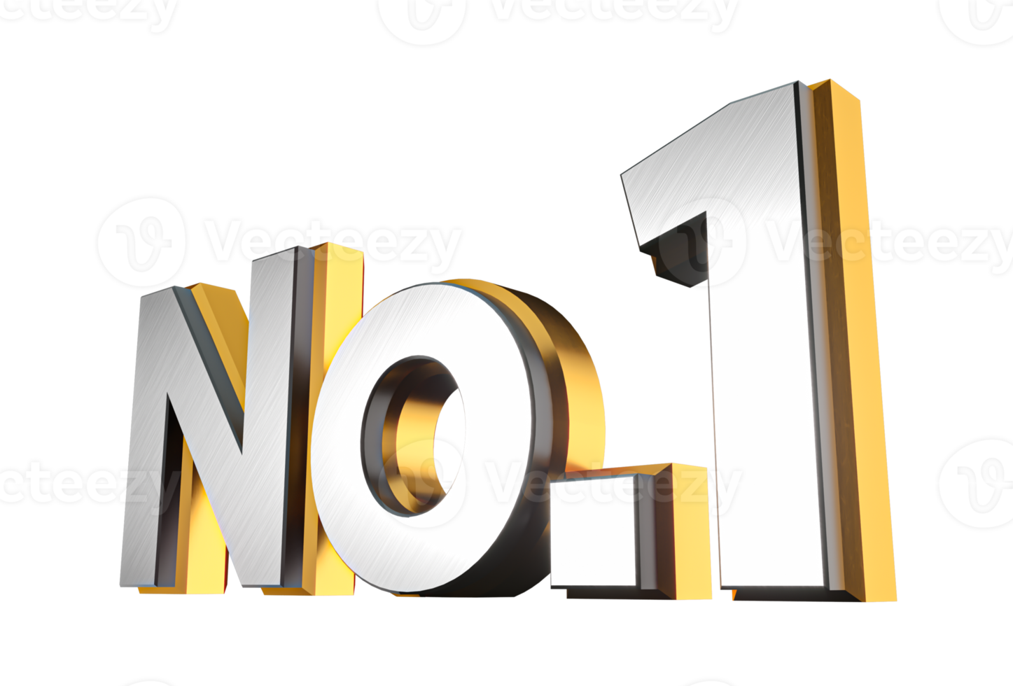 no 1 texto 3d plata y oro ilustración 3d png