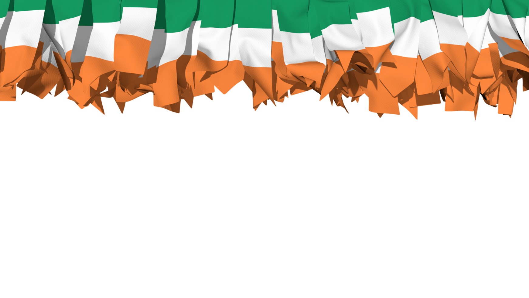 Irland Flagge anders Formen von Stoff Streifen hängend von Spitze, Unabhängigkeit Tag, 3d Rendern png