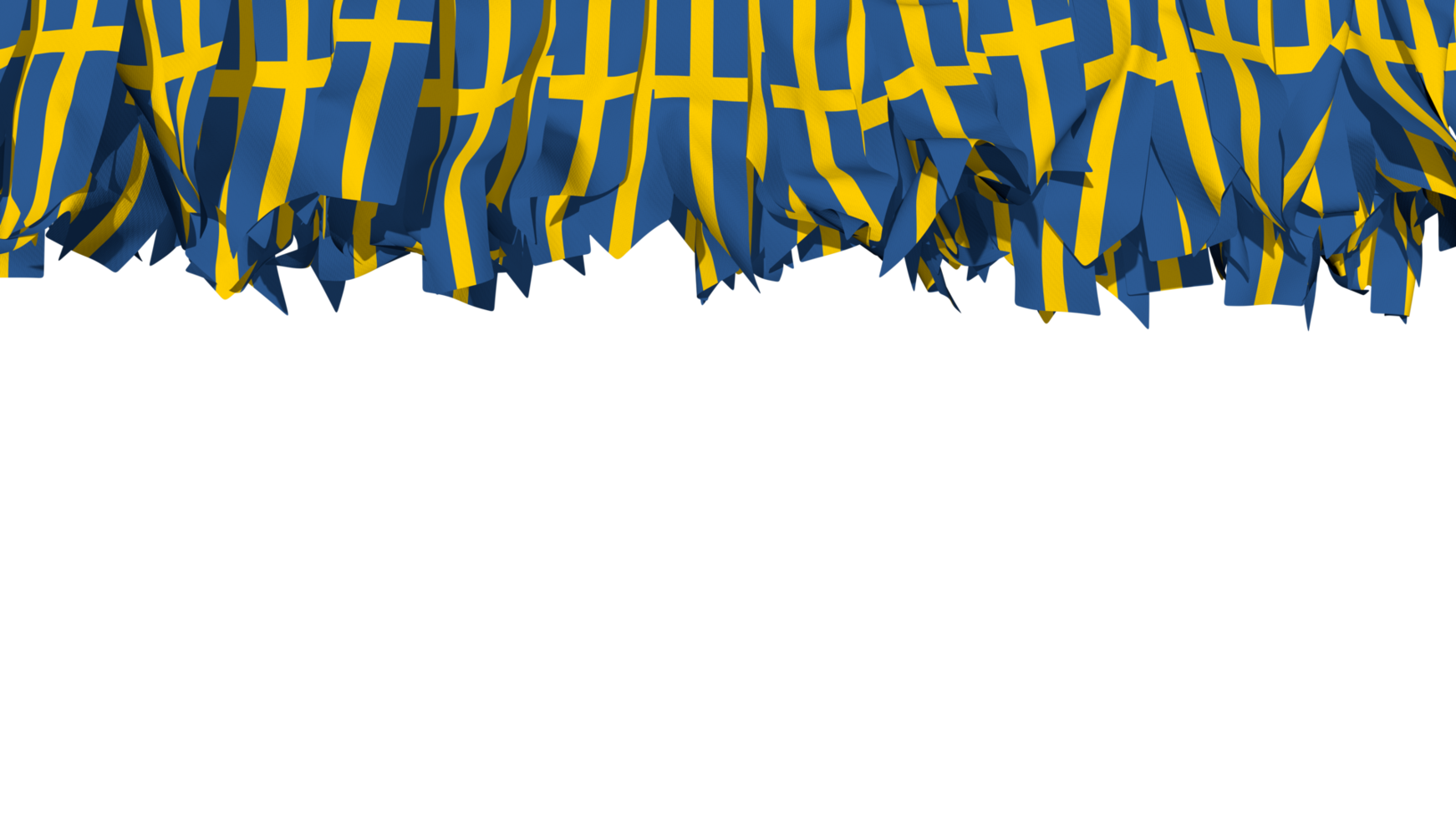 Zweden vlag verschillend vormen van kleding streep hangende van bovenkant, onafhankelijkheid dag, 3d renderen png