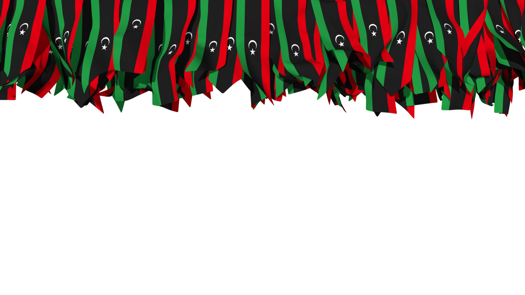 Libyen Flagge anders Formen von Stoff Streifen hängend von Spitze, Unabhängigkeit Tag, 3d Rendern png