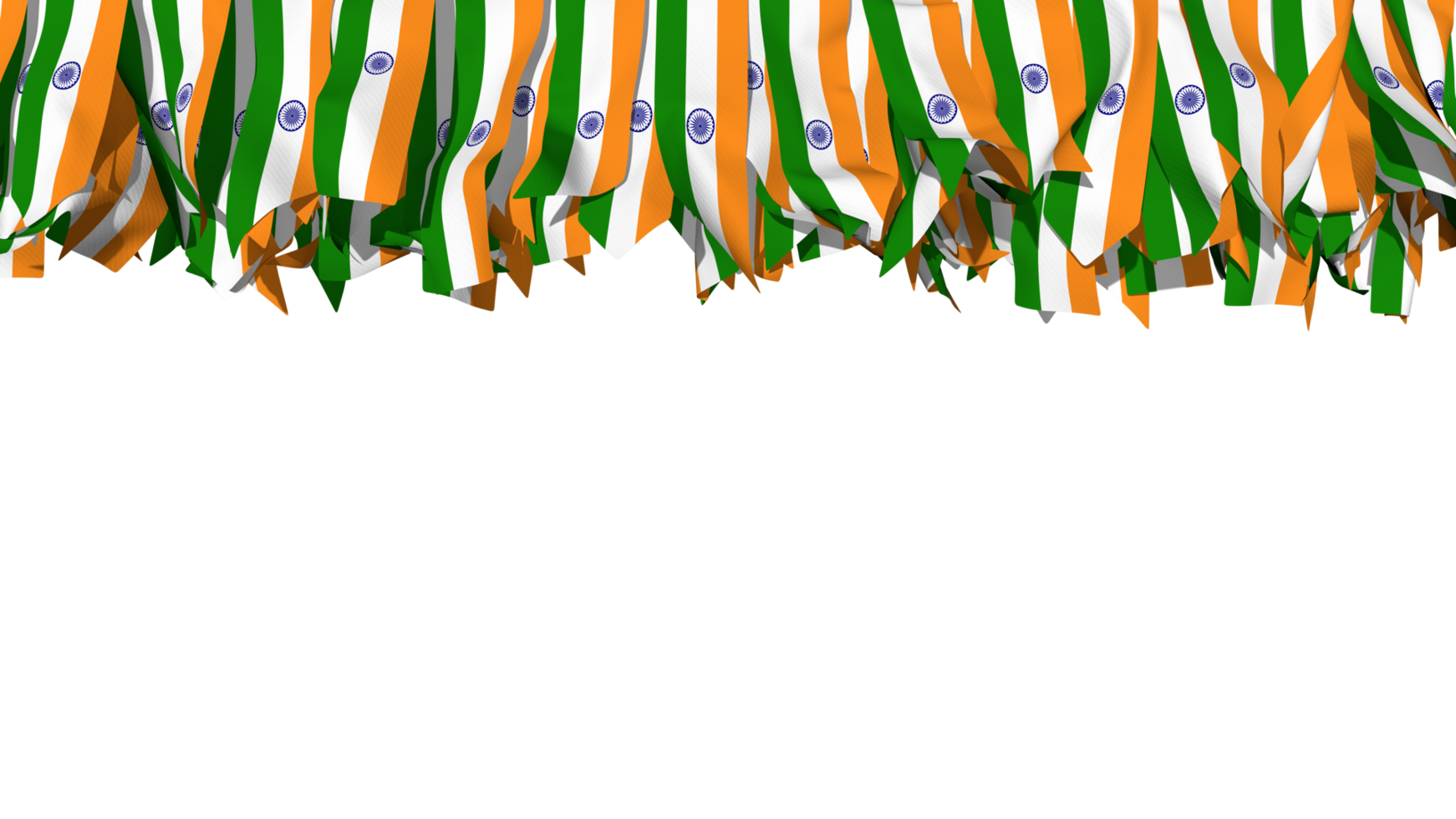 Indian Flag Different Shapes of Cloth Stripe Hanging From Top, Independence Day, 3D Rendering png