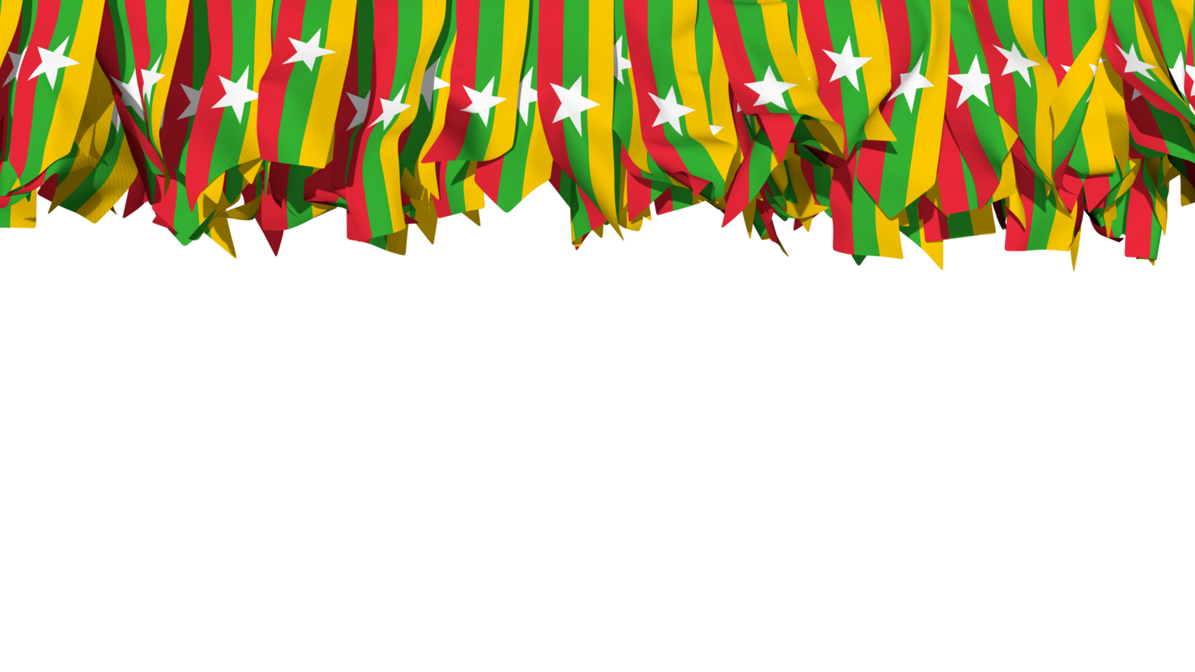 Myanmar, Burma Flag Different Shapes of Cloth Stripe Hanging From Top, Independence Day, 3D Rendering png