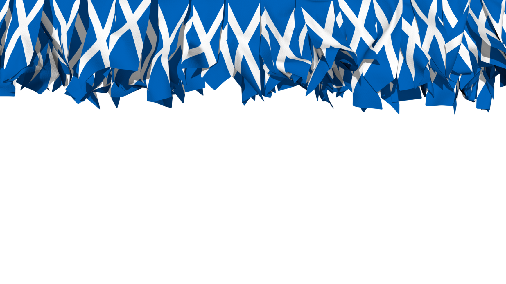 Schottland Flagge anders Formen von Stoff Streifen hängend von Spitze, Unabhängigkeit Tag, 3d Rendern png