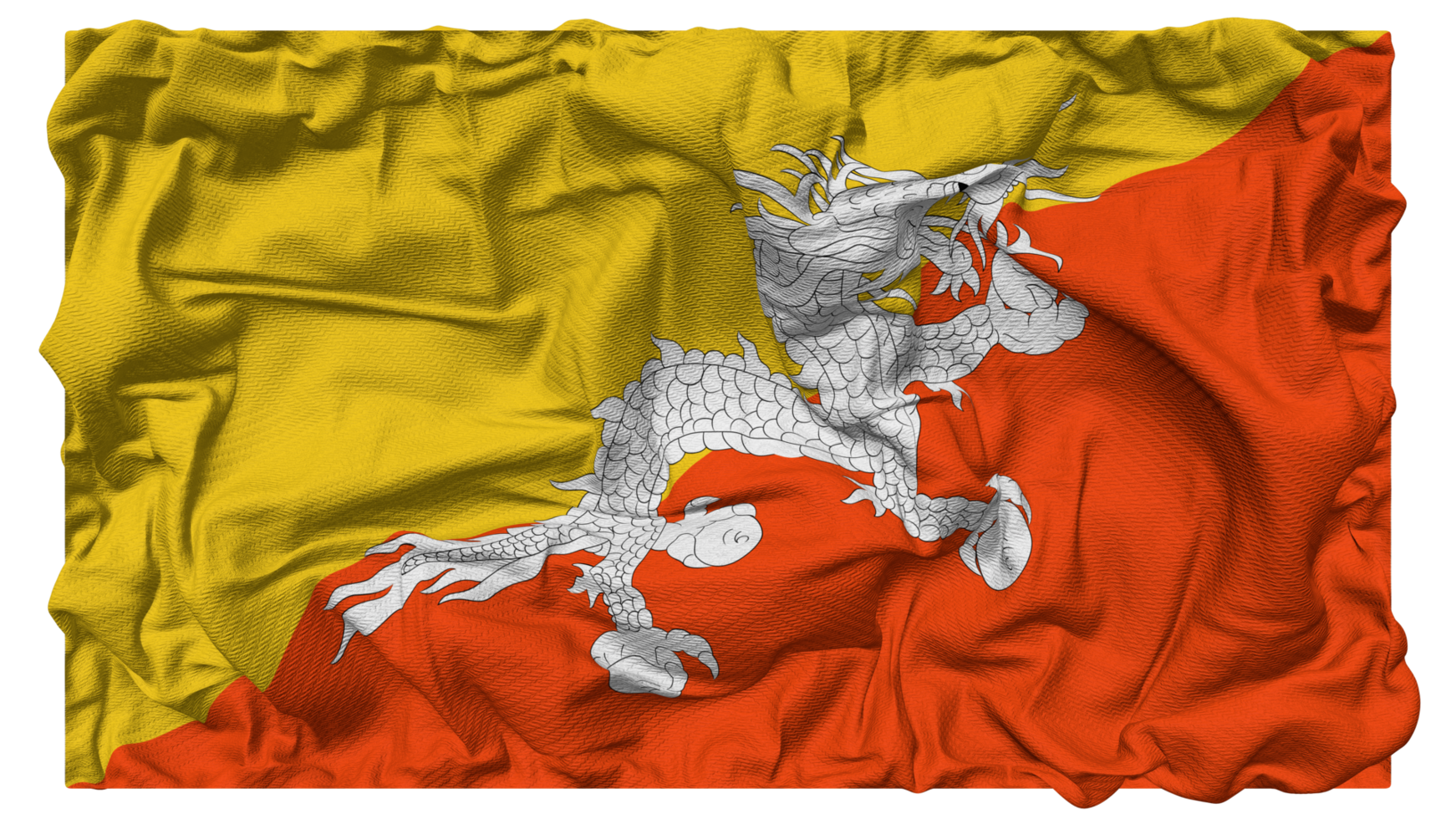 Bhutan Flag Waves with Realistic Bump Texture, Flag Background, 3D Rendering png