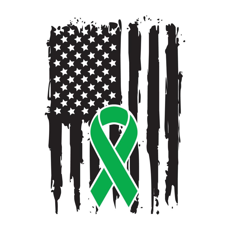 Cerebral Palsy Awareness, Green Ribbon, American Distressed Flag vector