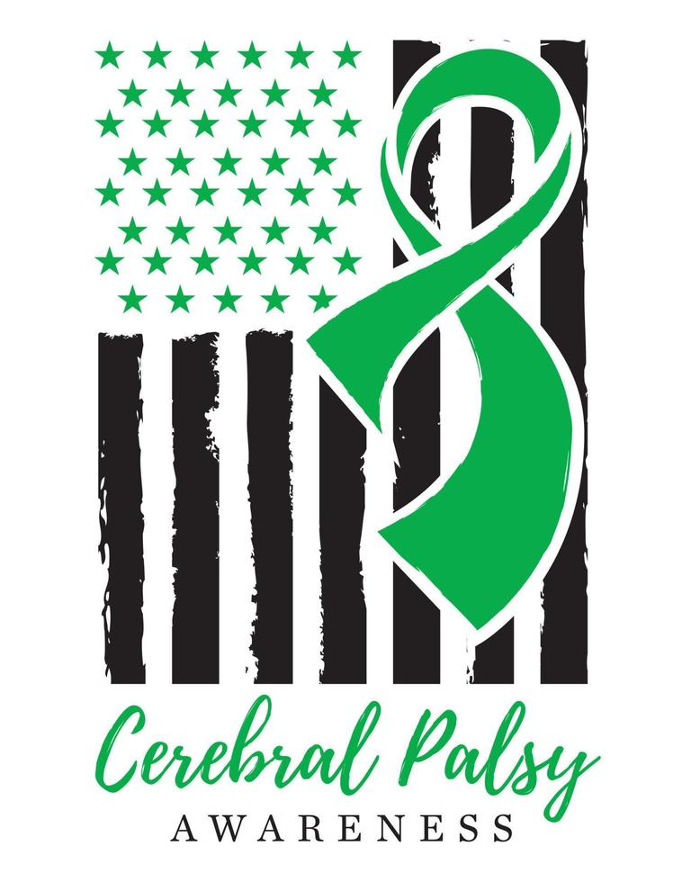 cerebral parálisis conciencia, verde cinta, americano afligido bandera vector