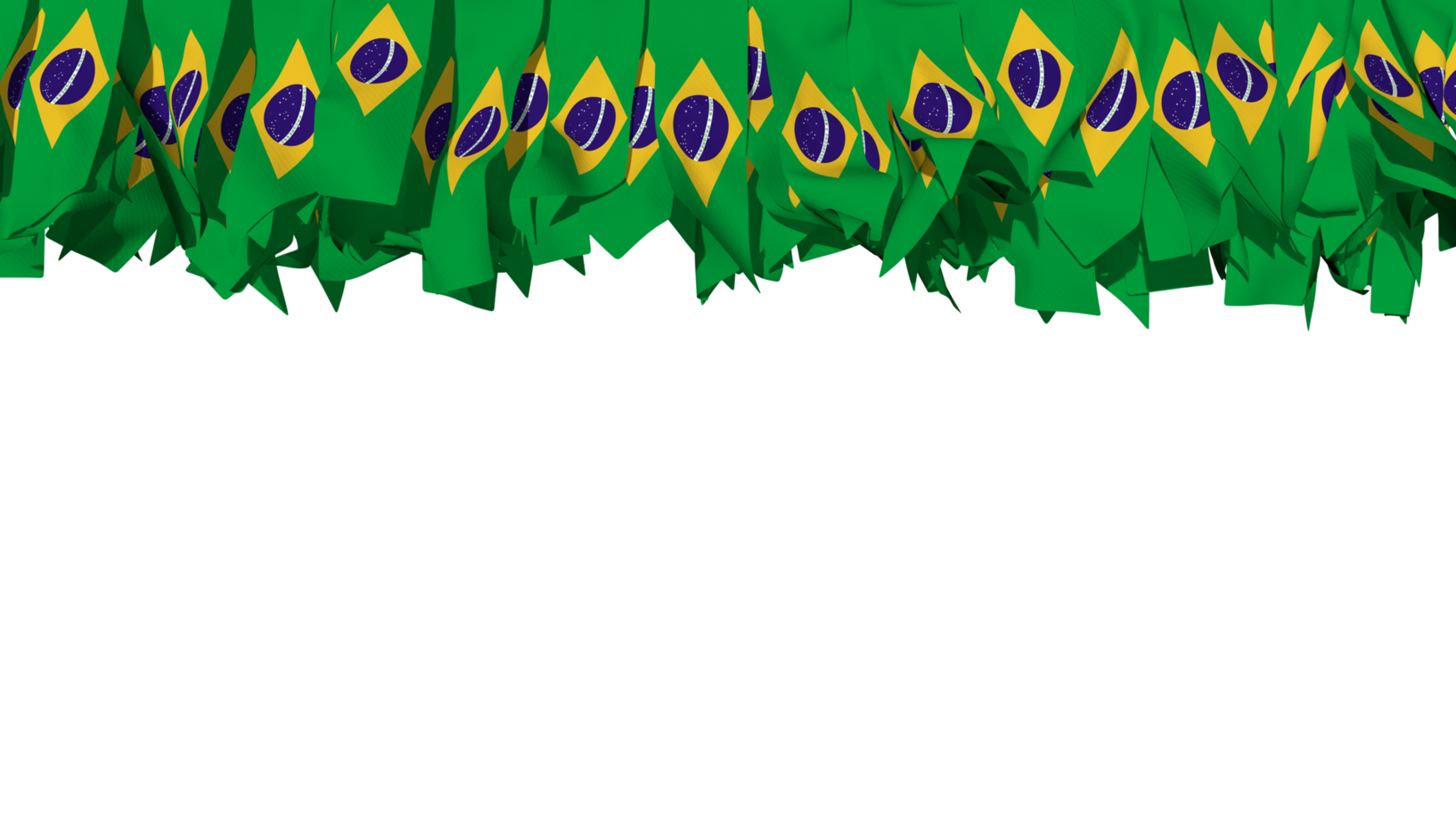 Brasilien Flagge anders Formen von Stoff Streifen hängend von Spitze, Unabhängigkeit Tag, 3d Rendern png