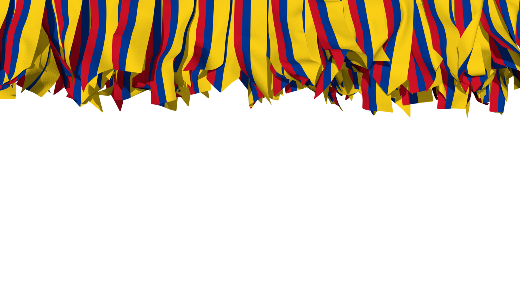 Kolumbien Flagge anders Formen von Stoff Streifen hängend von Spitze, Unabhängigkeit Tag, 3d Rendern png
