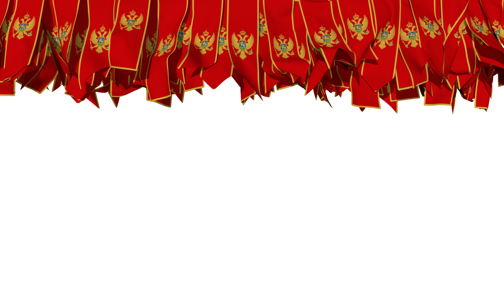 Montenegro Flagge anders Formen von Stoff Streifen hängend von Spitze, Unabhängigkeit Tag, 3d Rendern png