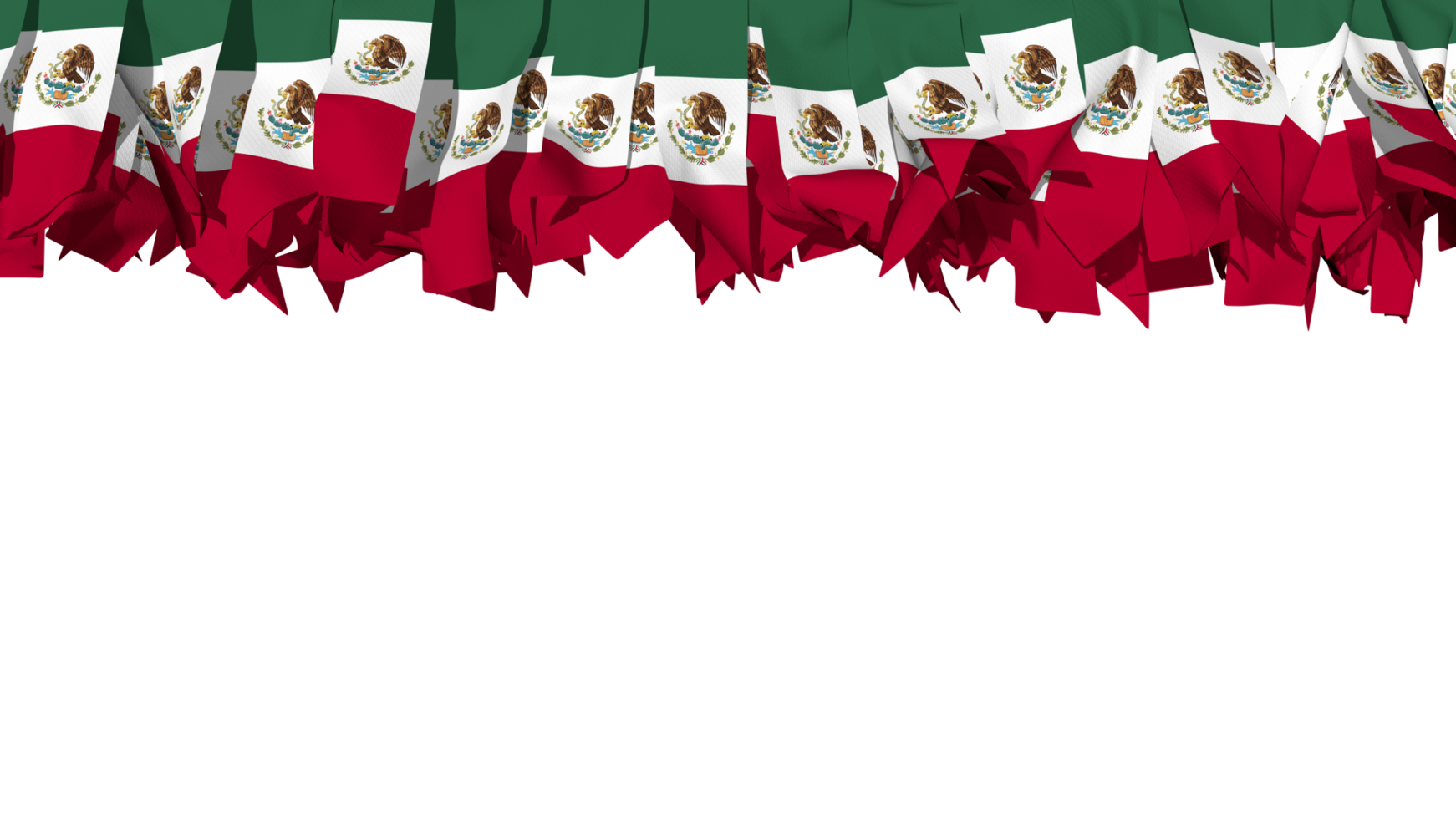 mexico bandera diferente formas de paño raya colgando desde arriba, independencia día, 3d representación png