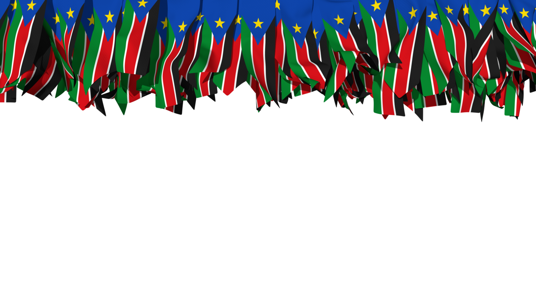 South Sudan Flag Different Shapes of Cloth Stripe Hanging From Top, Independence Day, 3D Rendering png
