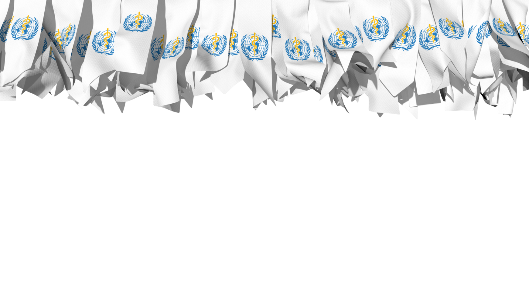 World Health Organization, WHO Flag Different Shapes of Cloth Stripe Hanging From Top, Independence Day, 3D Rendering png