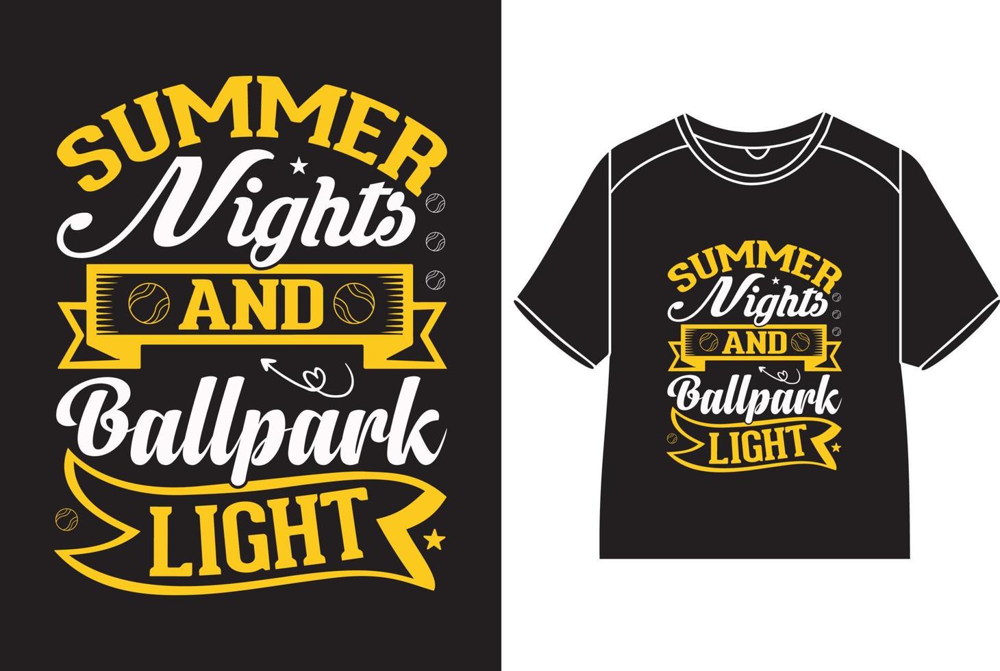 verano noches y estadio de béisbol luces camiseta diseño vector