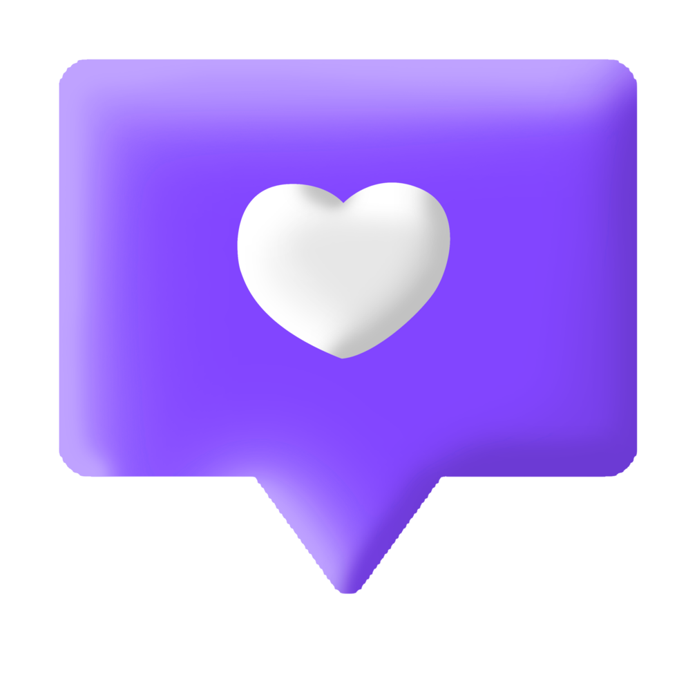 3d illustration social media notification love like heart icon in purple rounded square png