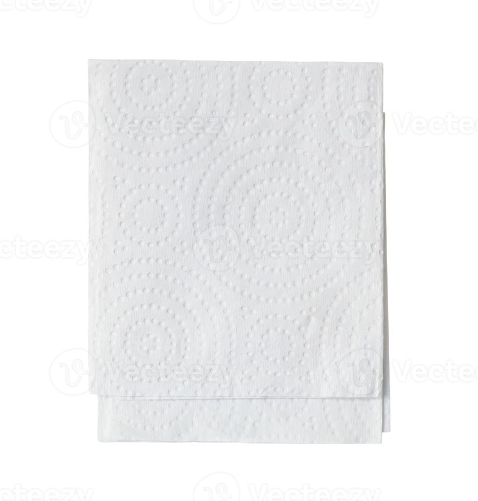 Two folded pieces of white tissue paper or napkin in stack tidily prepared for use in toilet or restroom isolated with clipping path in png file format