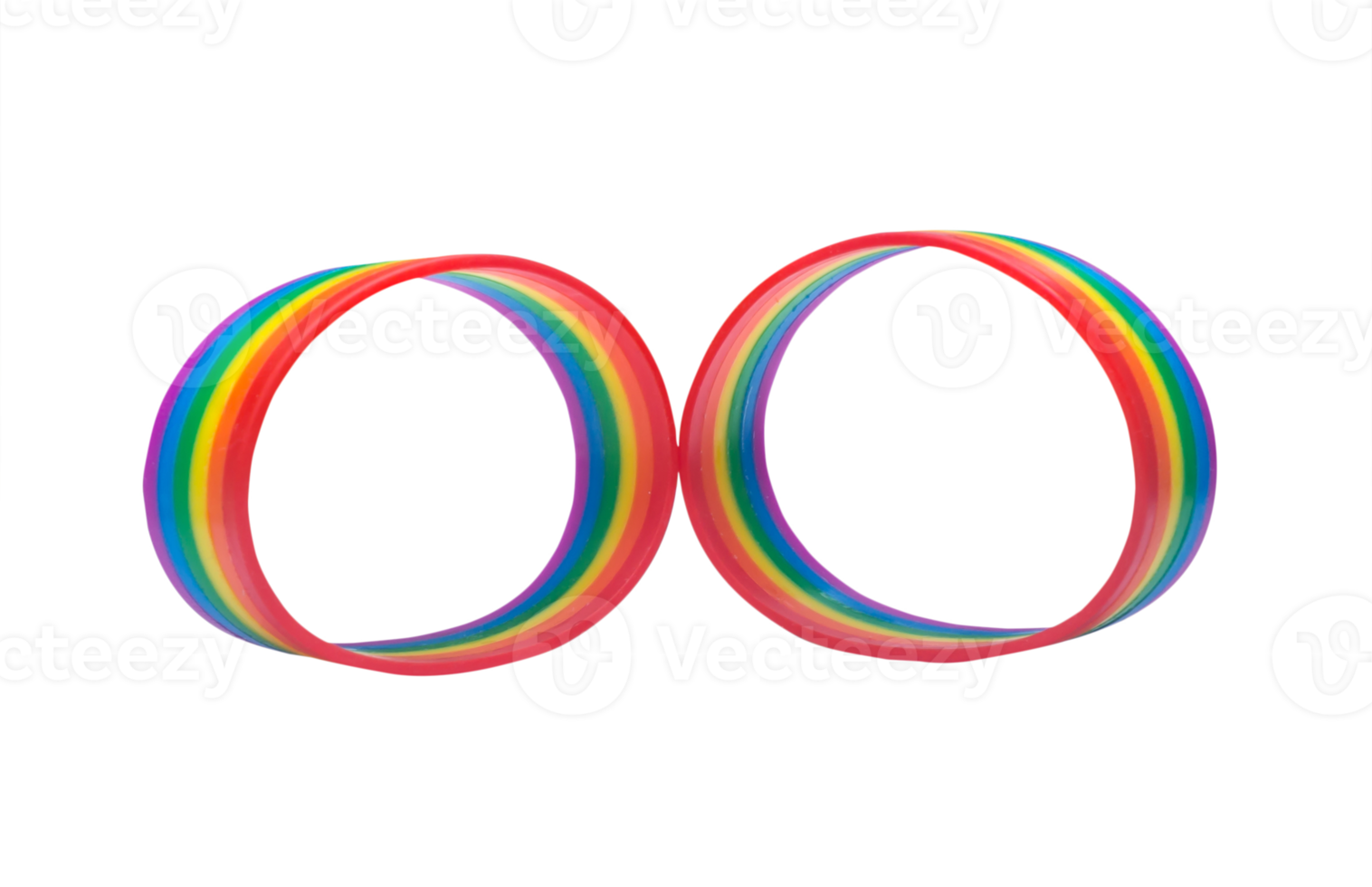 deux coloré arc en ciel bracelet, lgbtq gens symbole dans étrange forme isolé avec coupure chemin dans png fichier format, concept de lgbtq bracelet portant à soutien lgbtq gens