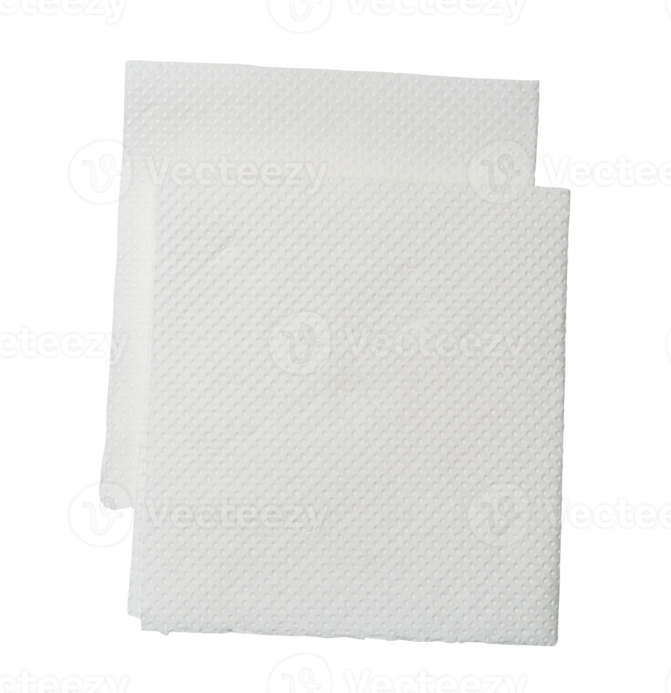 Two folded pieces of white tissue paper or napkin in stack isolated with clipping path in png file format