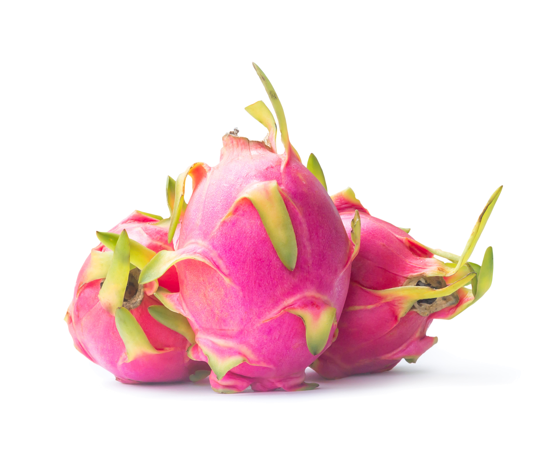 Three beautiful fresh red dragon fruits isolated with clipping path and