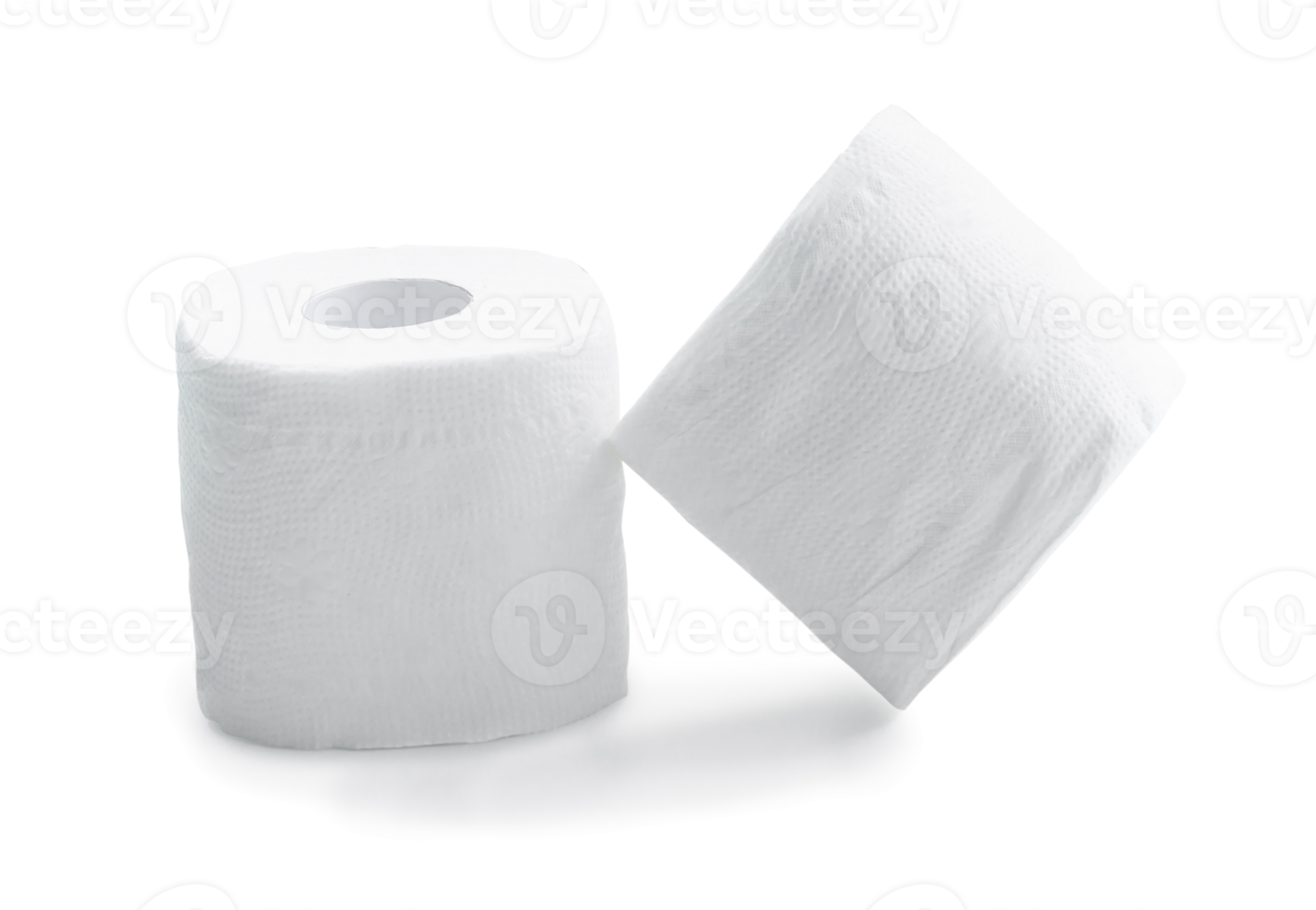 Two rolls of white tissue paper or napkin isolated with clipping path and shadow in png format