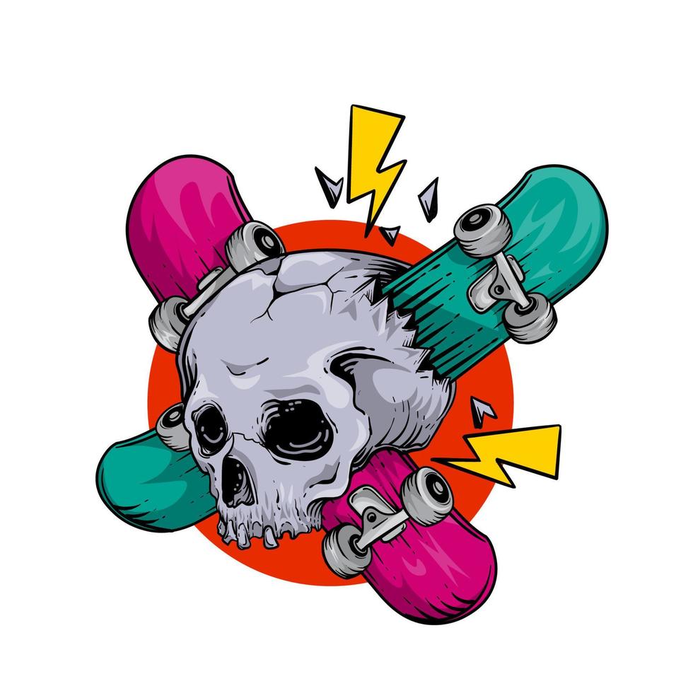 skull and skateboard vector illustration