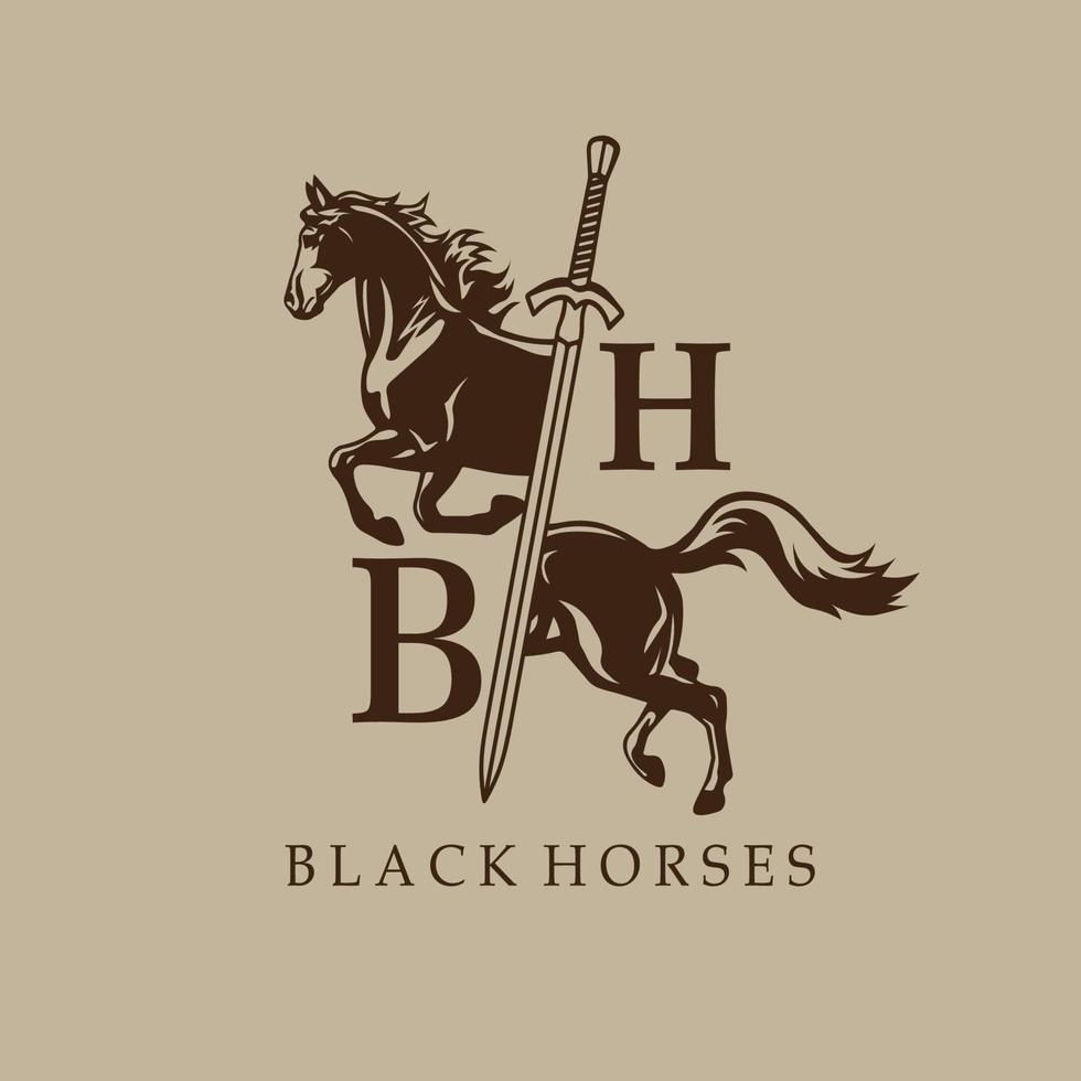 caballo y espada logo vector ilustración