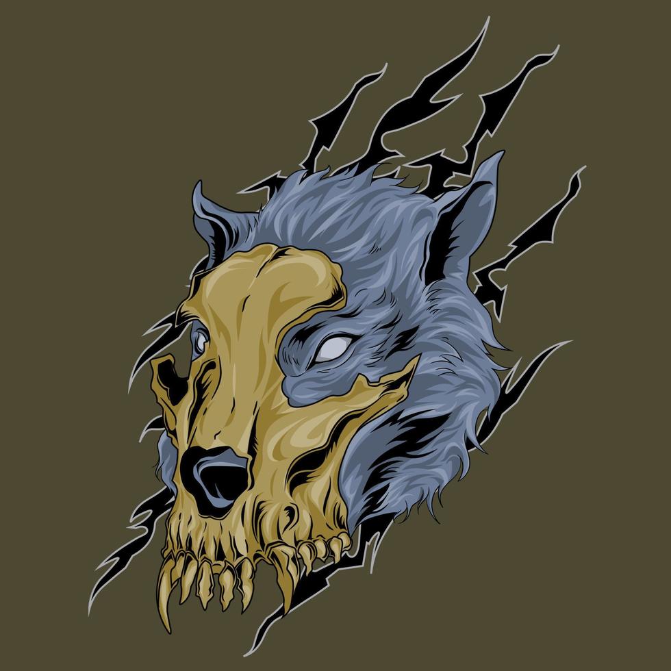 cráneo y lobo vector ilustración